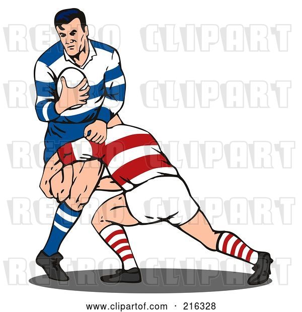 Clip Art of Retro Rugby Football Players in Action - 5