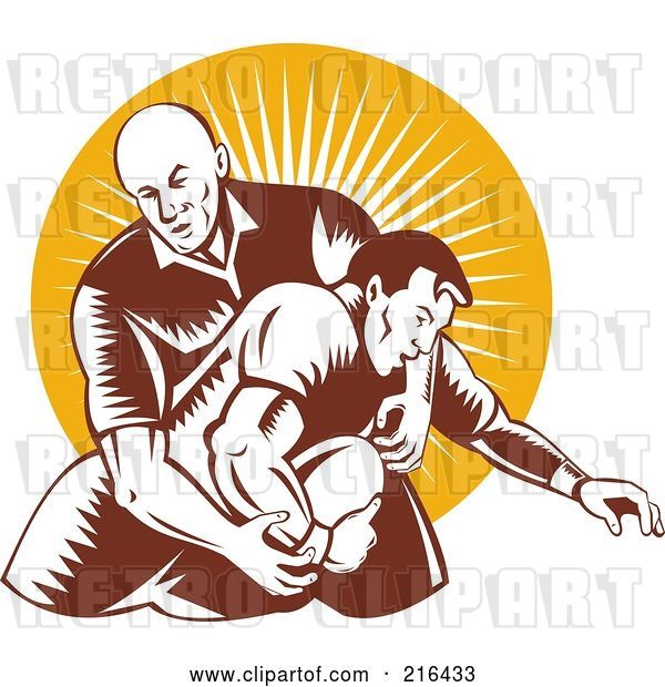 Clip Art of Retro Rugby Football Players in Action - 8