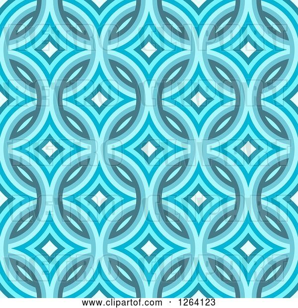 Clip Art of Retro Seamless Blue Diamond Damask Pattern Background