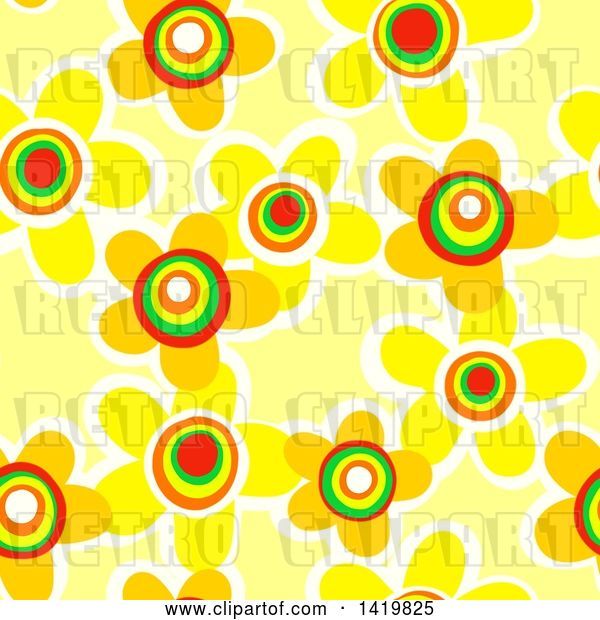 Clip Art of Retro Seamless Pattern Background of 60s Styled Yellow Daisy Flowers