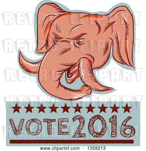 Clip Art of Retro Sketched or Engraved Political Elephant with Vote Republican 2016 Text