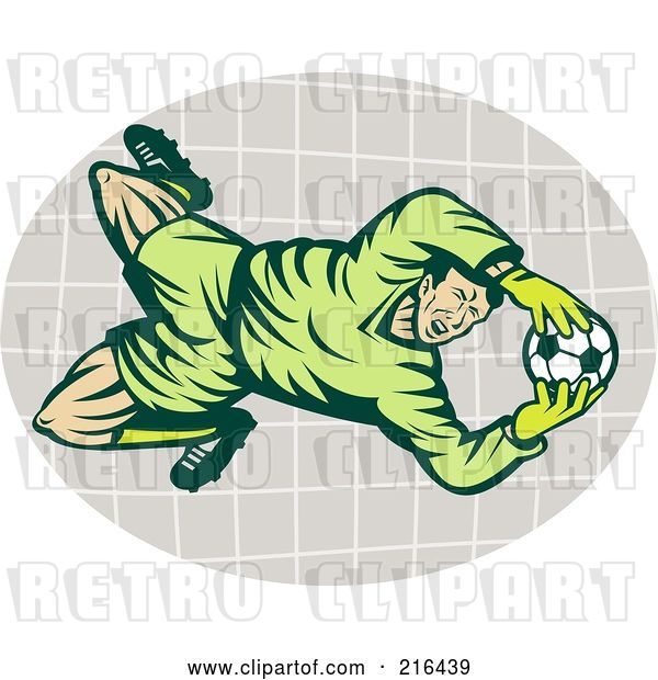 Clip Art of Retro Soccer Goalie Catching the Ball