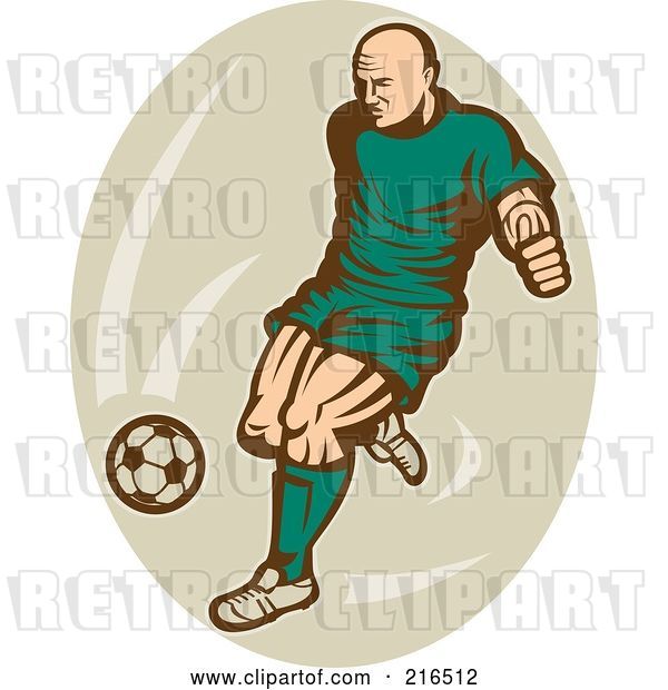 Clip Art of Retro Soccer Player over a Beige Oval