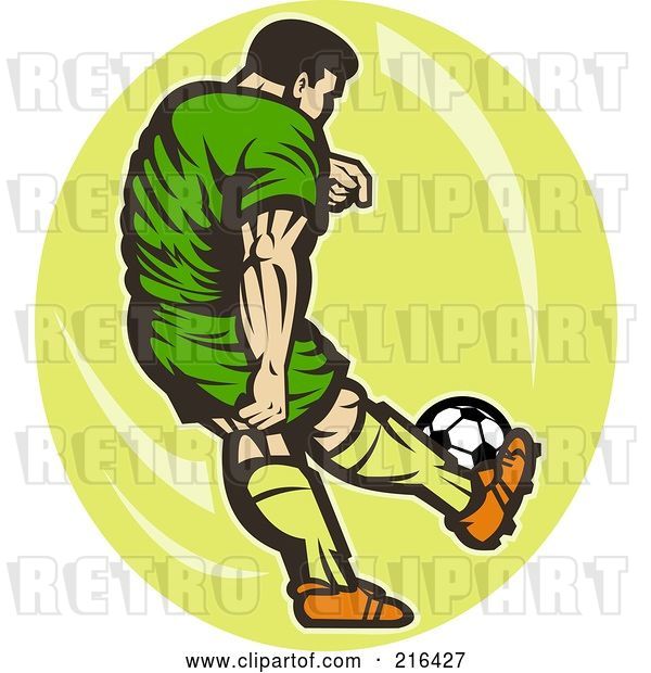 Clip Art of Retro Soccer Player over a Yellow Oval