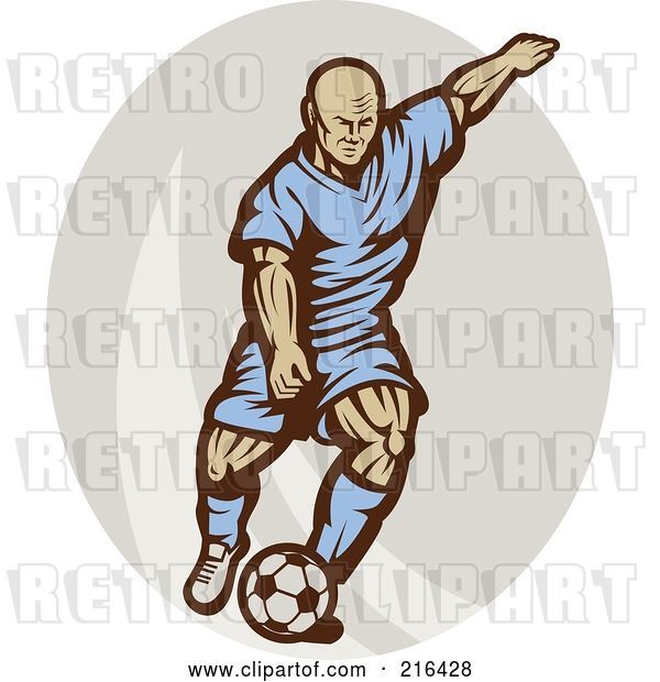 Clip Art of Retro Soccer Player Running over a Gray Oval