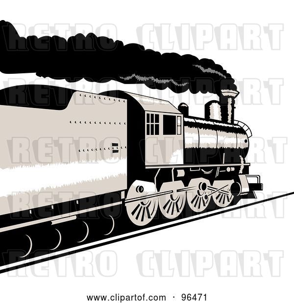Clip Art of Retro Steam Locomotive from a Rear Side Angle