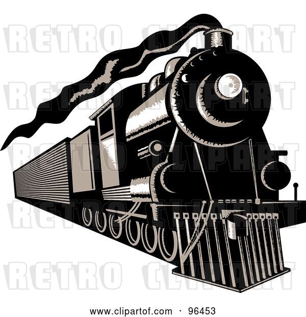 Clip Art of Retro Steam Train Moving Forward