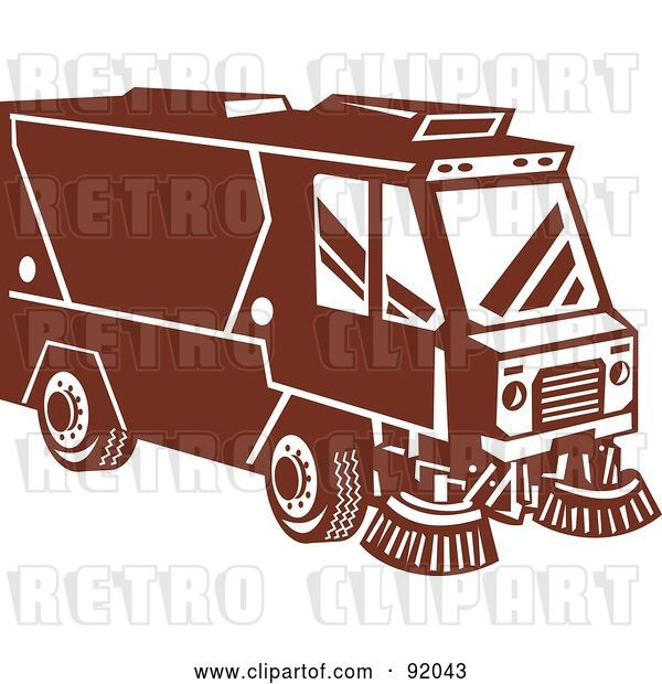 Clip Art of Retro Styled Brown Street Sweeper Machine
