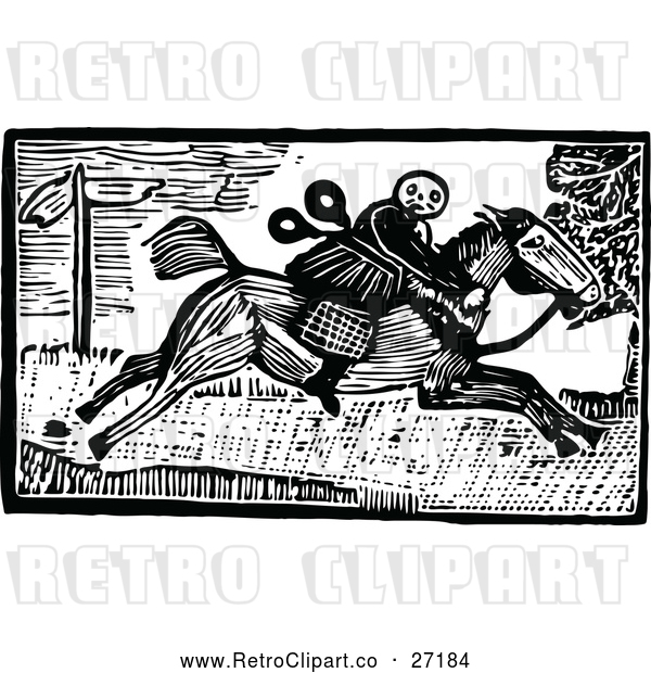 Clipart of a Retro Character on Horseback