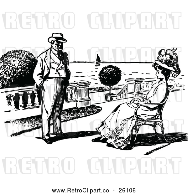 Clipart of a Retro Couple on a Patio