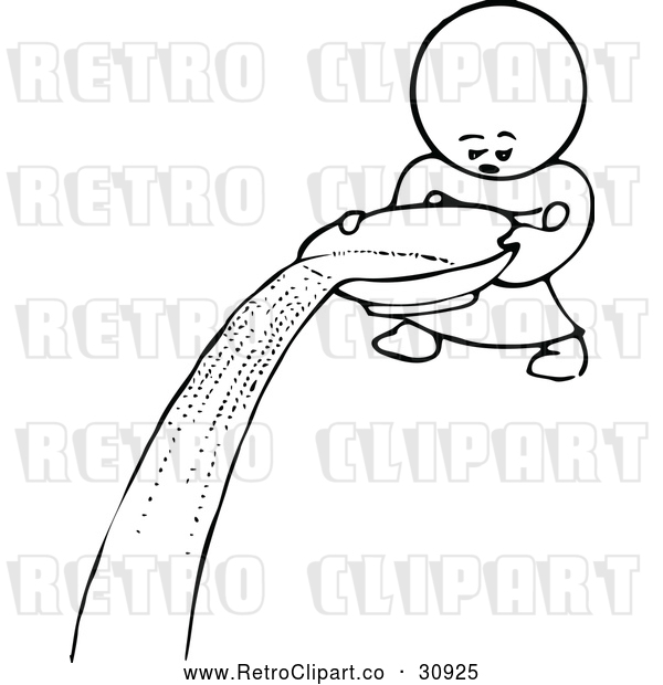 Clipart of a Retro Kid Character Pouring Water from Bowl