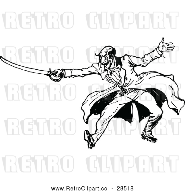 Clipart of a Retro Man Sword Fighting
