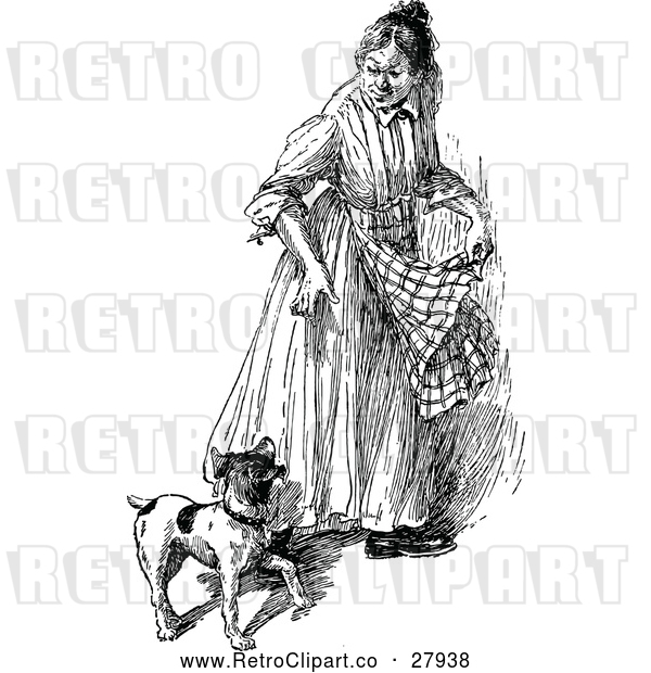Clipart of a Retro Woman with Her Small Dog