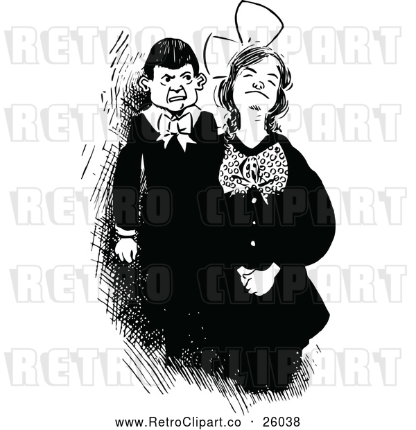 Clipart of a Retro Young Couple Standing Together