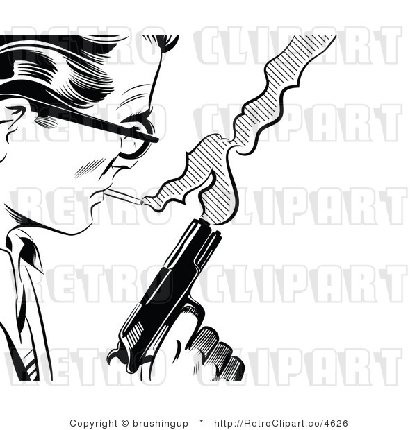 Retro Black and White Pop Art Man with a Cigarette and Pistol Royalty Free 