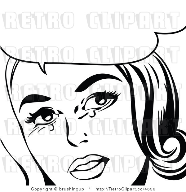 Retro Black and White Pop Art Woman Crying and Talking Royalty Free Vector