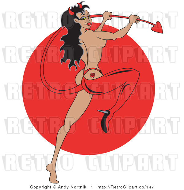 Royalty Free Retro Vector Clip Art of a She Devil Lifting Her Leg and 