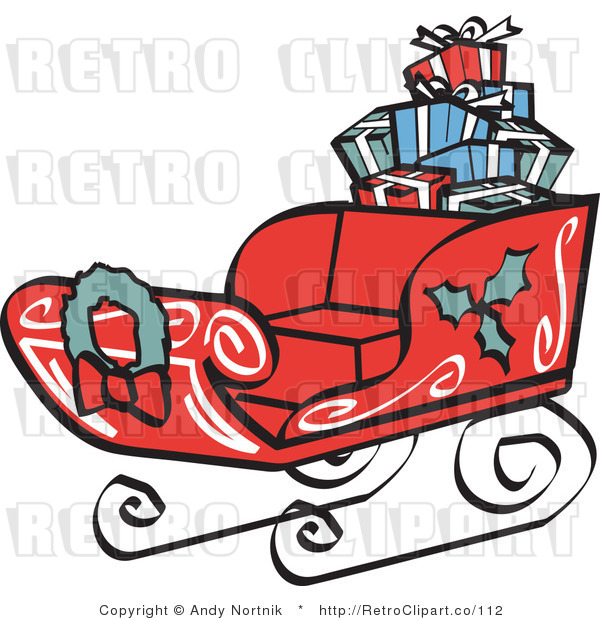 Royalty Free Retro Vector Clip Art of Santas Sleigh