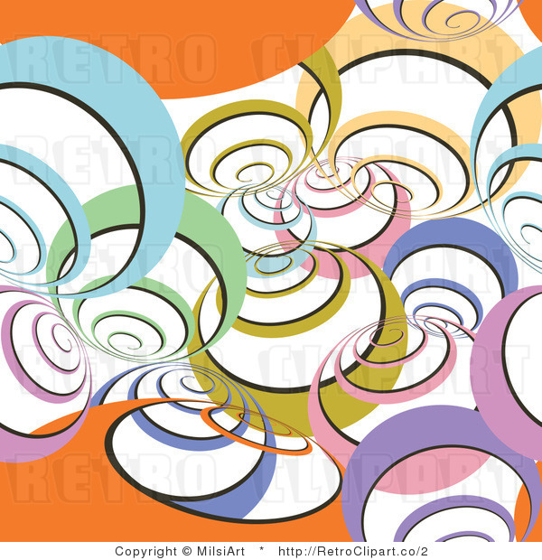 Royalty Free Vector Retro Illustration of a Colorful Spirals on Orange Background