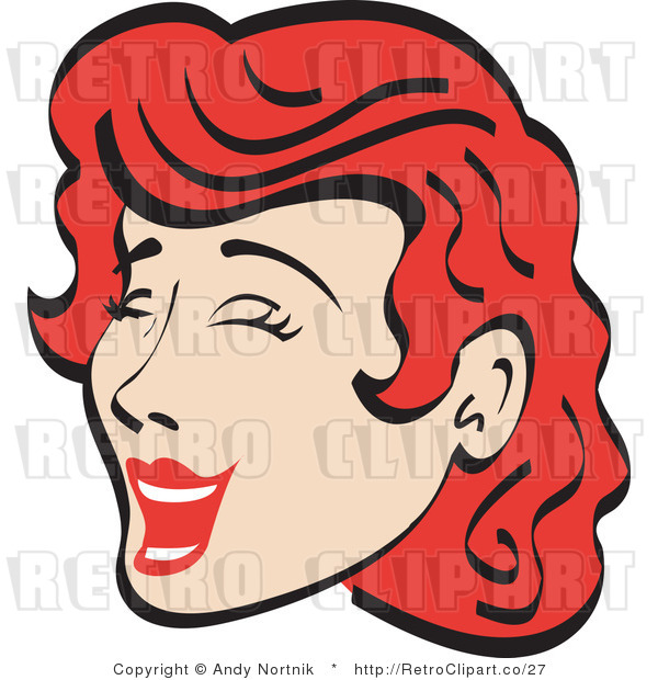 Royalty Free Vector Retro Illustration of a Happy Red Haired Teenage Girl Closing Her Eyes While Laughing Hysterically
