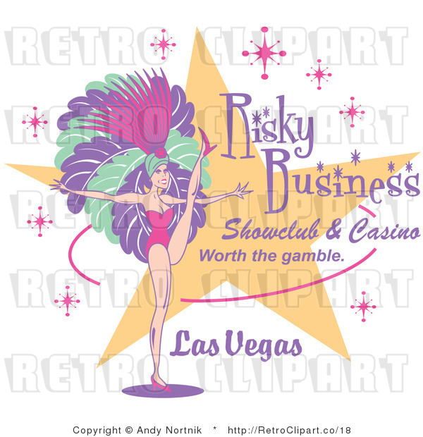 Royalty Free Vector Retro Illustration of a Sexy Las Vegas Showgirl Dancing Beside a Show Club Casino Sign
