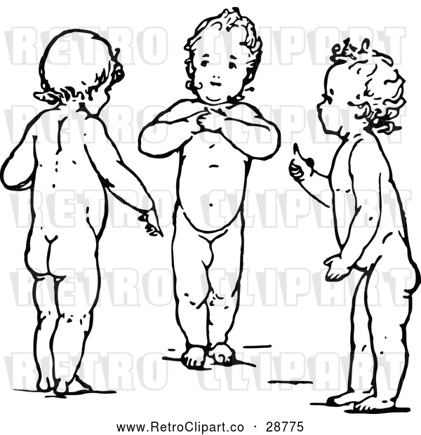 Vector Clip Art of 3 Retro Babies Standing Together