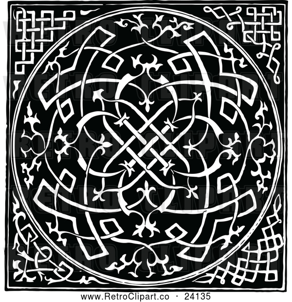 Vector Clip Art of a Medieval Retro Pattern - Black and White