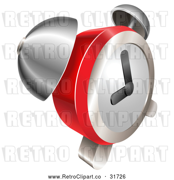 Vector Clip Art of a Modern Retro Red and Chrome Bell Alarm Clock