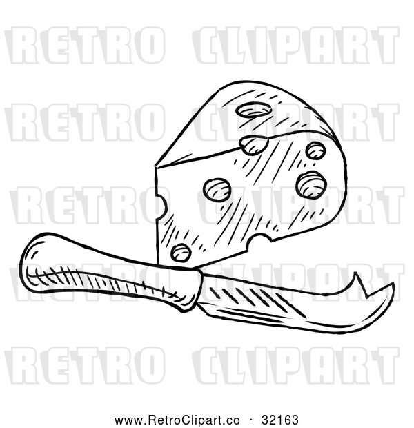 Vector Clip Art of a Retro Black Knife and Cheese Wedge