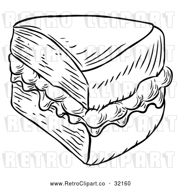 Vector Clip Art of a Retro Black Slice of Jam and Cream Victoria Sponge Cake