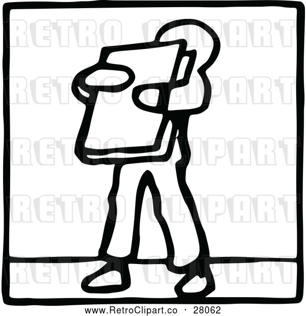 Vector Clip Art of a Retro Boy Carrying a Book