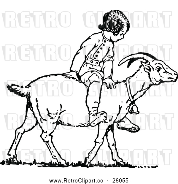 Vector Clip Art of a Retro Boy Riding Goat