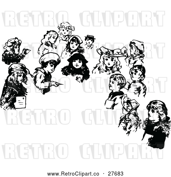 Vector Clip Art of a Retro Children and Blank Text Space