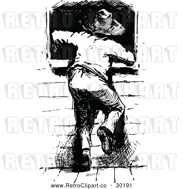 Vector Clip Art of a Retro Cowboy Boy Climbing Through a Small Window