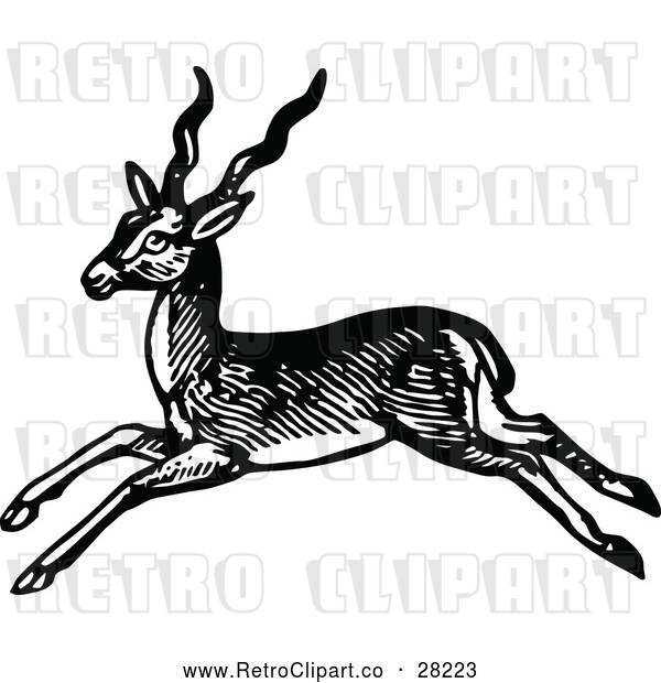 Vector Clip Art of a Retro Deer with Horns Leaping