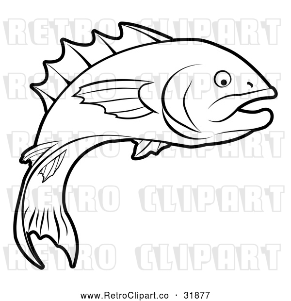 Vector Clip Art of a Retro Fish Leaping and Descending Back to Water