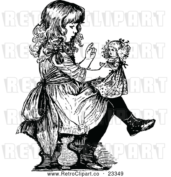 Vector Clip Art of a Retro Girl Lecturing Her Doll
