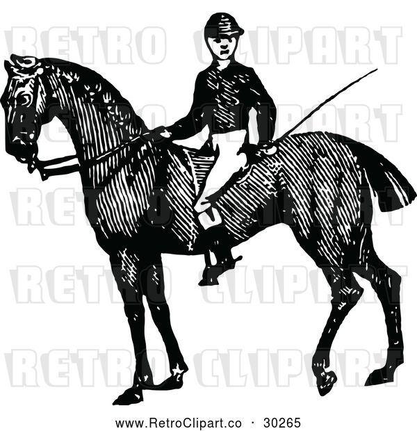 Vector Clip Art of a Retro Jockey on a Horse