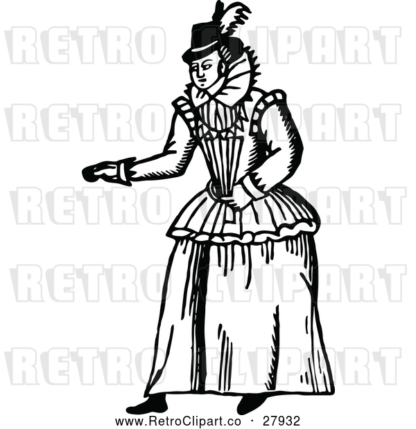 Vector Clip Art of a Retro Lady Pointing