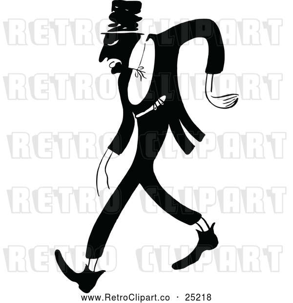 Vector Clip Art of a Retro Man Walking, Bert Williams - Black and White
