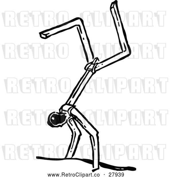 Vector Clip Art of a Retro Match Stick Man Standing on Hands