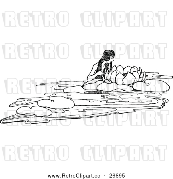 Vector Clip Art of a Retro Mermaid and Lotus