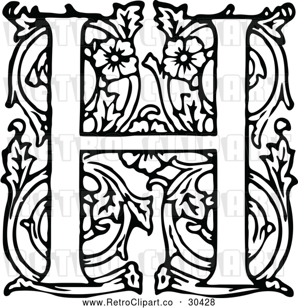Vector Clip Art of a Retro Ornate Alphabet Letter H