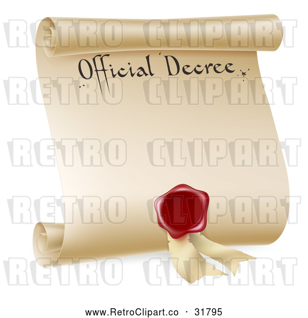 Vector Clip Art of a Retro Paper Official Decree Scroll with Blood Red Wax Seal