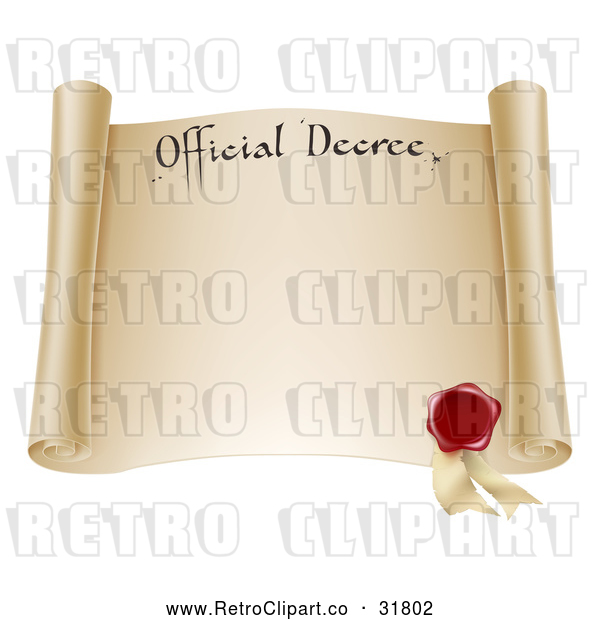 Vector Clip Art of a Retro Paper Scroll Official Decree with a Red Wax Seal and Copyspace