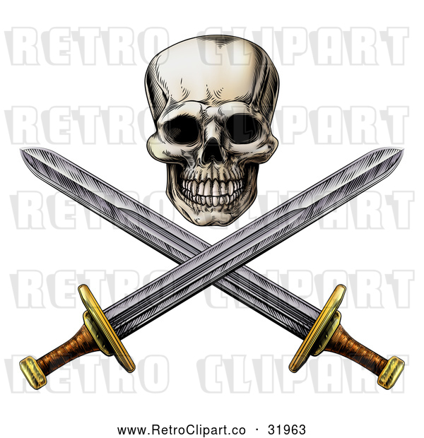 Vector Clip Art of a Retro Pirate Skull Above Crossed Swords