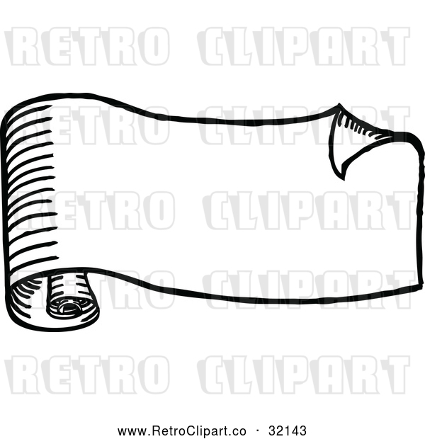 Vector Clip Art of a Retro Sketched Black Scroll Banner