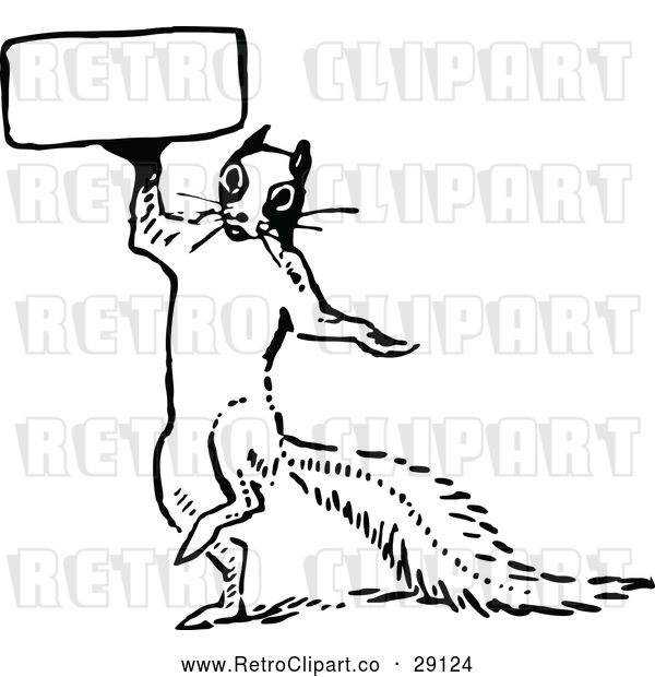 Vector Clip Art of a Retro Squirrel Holding a Sign