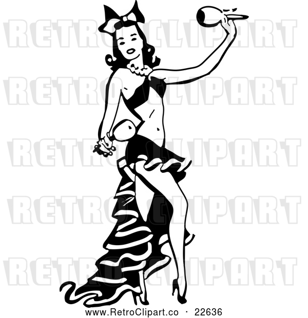 Vector Clip Art of a Retro Woman Dancing with Maracas