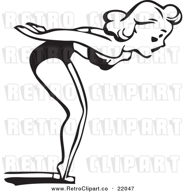 Vector Clip Art of a Retro Woman Jumping from a Diving Board